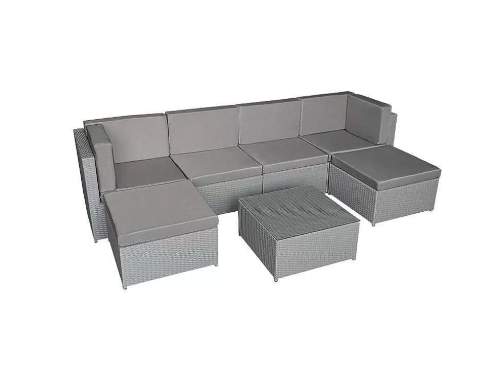 Happy Garden Bonifacio Conjunto De Moveis De Jardim Em Resina Tecida Cinzenta 6 Lugares - Almofada Cinzenta* Conjunto Relax De Jardim