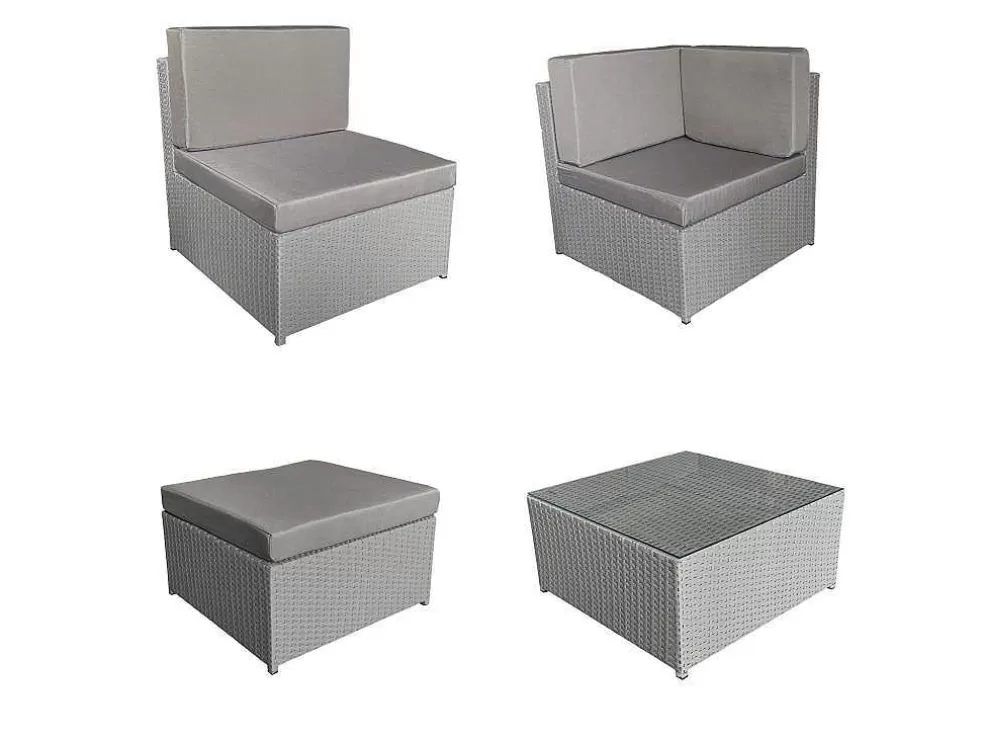 Happy Garden Bonifacio Conjunto De Moveis De Jardim Em Resina Tecida Cinzenta 6 Lugares - Almofada Cinzenta* Conjunto Relax De Jardim