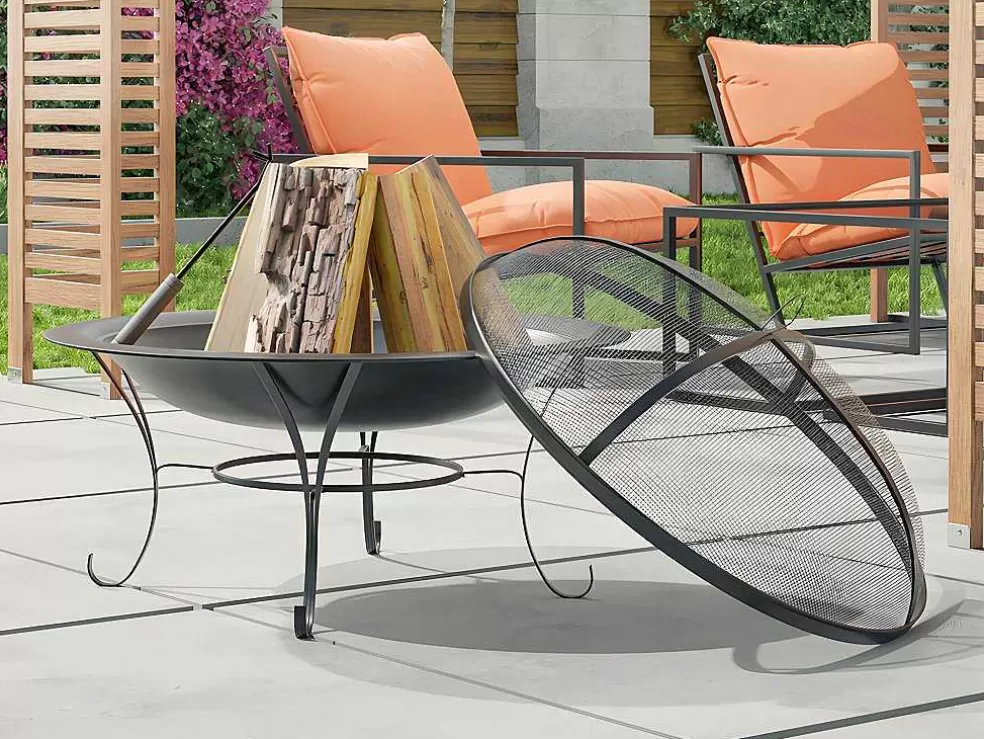 Vente-unique Braseiro De Jardim Redondo Em Aco Mizar - D.75 Cm X A.55 Cm - Preto* Barbecue, Braseiro De Jardim, Plancha