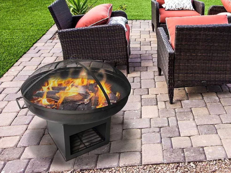 Purline Brasero De Jardin Avec Couvercle Et Rangement En Acier Noir* Barbecue, Braseiro De Jardim, Plancha