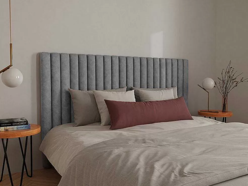 Vente-unique Cabeceira De Cama Com Costuras Verticais 200 Cm Tecido Cinza - Sarah* Cabeceira E Ponte De Cama