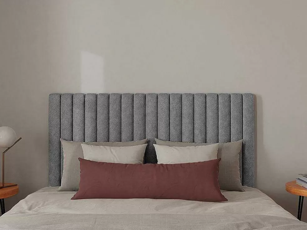 Vente-unique Cabeceira De Cama Com Costuras Verticais 200 Cm Tecido Cinza - Sarah* Cabeceira E Ponte De Cama