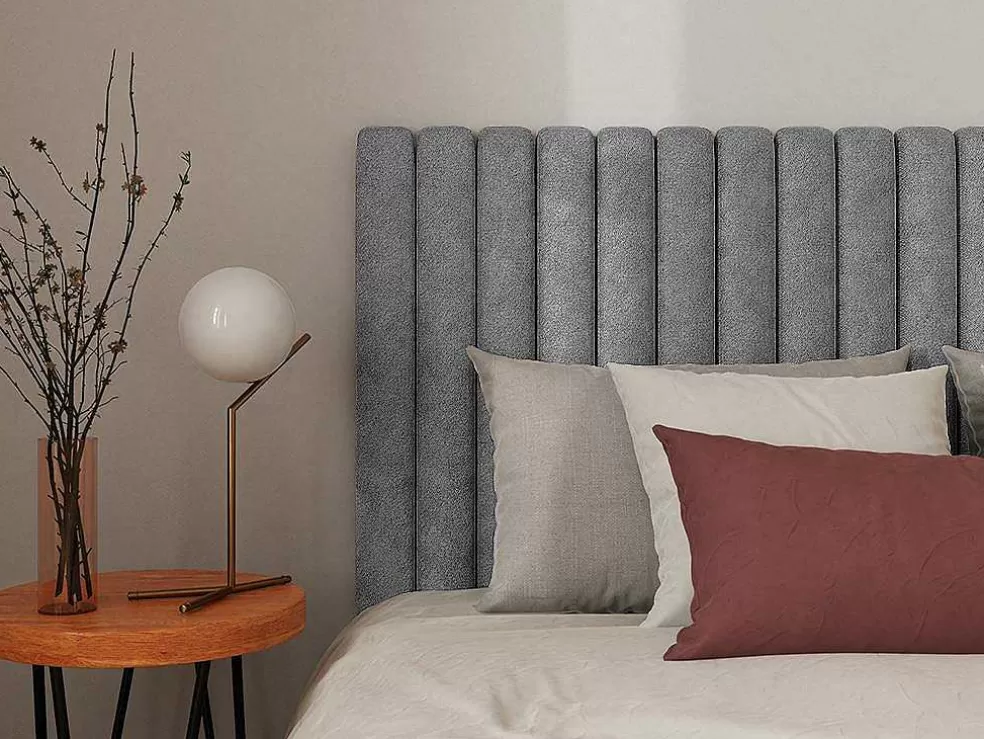 Vente-unique Cabeceira De Cama Com Costuras Verticais 200 Cm Tecido Cinza - Sarah* Cabeceira E Ponte De Cama