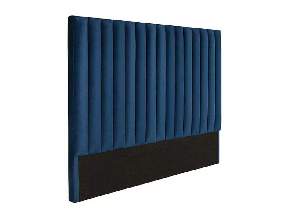Vente-unique Cabeceira De Cama Com Costuras Verticais De 140 Cm Em Veludo Cor Azul-Escuro - Sarah* Cabeceira E Ponte De Cama