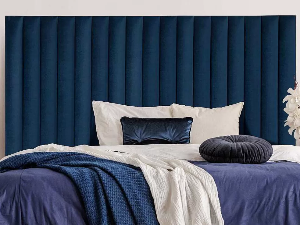 Vente-unique Cabeceira De Cama Com Costuras Verticais De 160 Cm Em Veludo Cor Azul-Escuro - Sarah* Cabeceira E Ponte De Cama