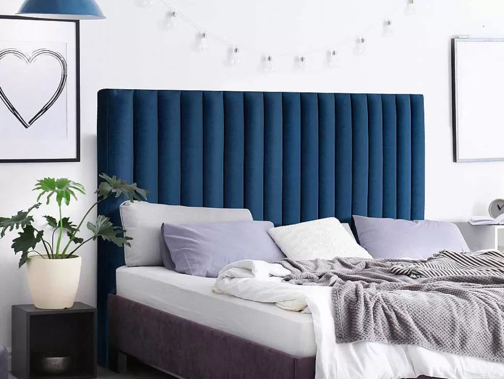 Vente-unique Cabeceira De Cama Com Costuras Verticais De 160 Cm Em Veludo Cor Azul-Escuro - Sarah* Cabeceira E Ponte De Cama