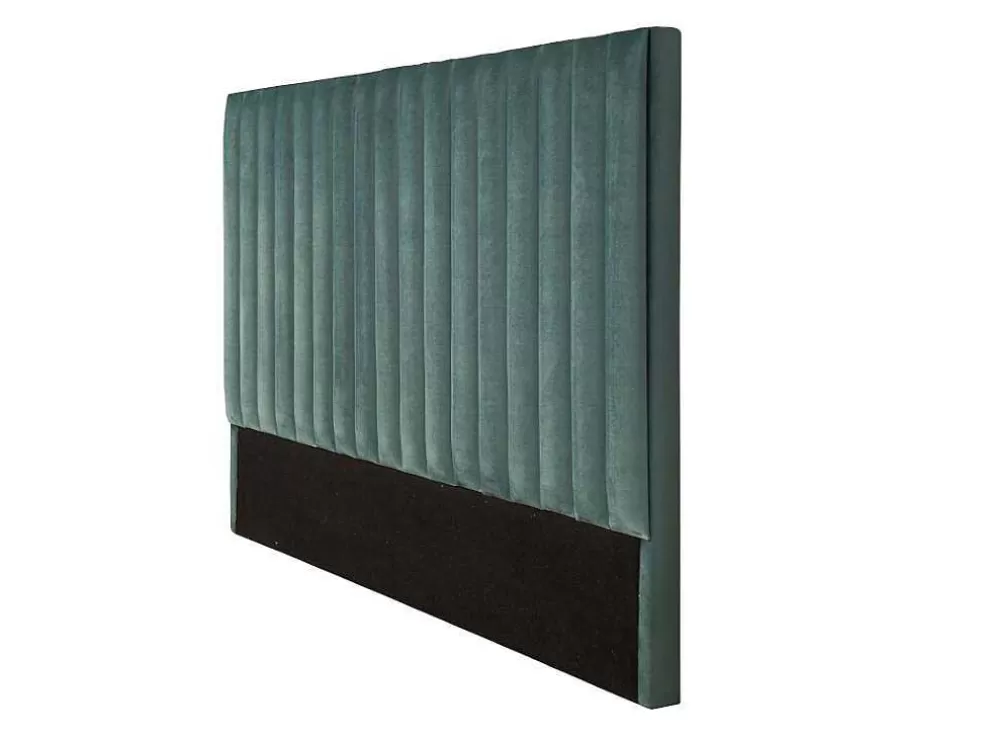 Vente-unique Cabeceira De Cama Com Costuras Verticais De 160 Cm Em Veludo Cor Verde Amendoa - Sarah* Cabeceira E Ponte De Cama
