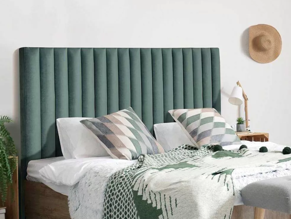 Vente-unique Cabeceira De Cama Com Costuras Verticais De 160 Cm Em Veludo Cor Verde Amendoa - Sarah* Cabeceira E Ponte De Cama