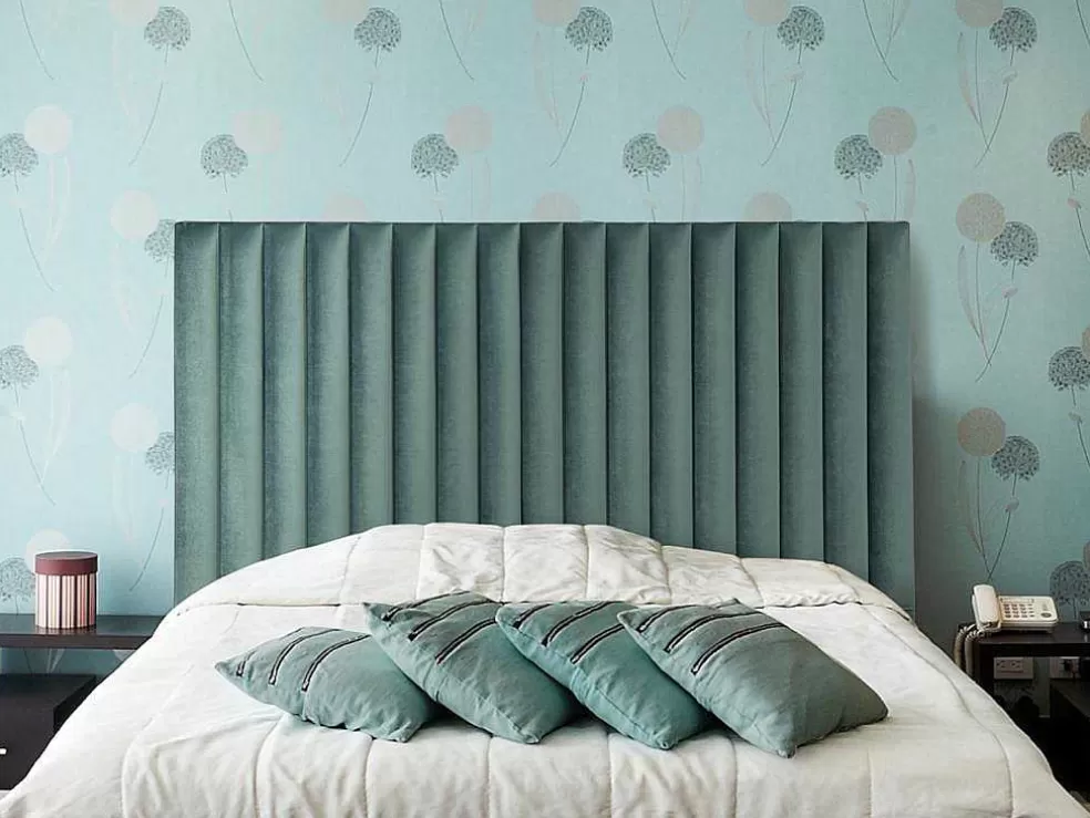 Vente-unique Cabeceira De Cama Com Costuras Verticais De 160 Cm Em Veludo Cor Verde Amendoa - Sarah* Cabeceira E Ponte De Cama