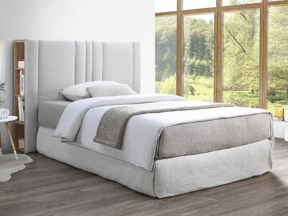 Vente-unique Cabeceira De Cama Com Espaco De Arrumação 180 Cm Tecido Cinza-Claro E Natural - Siveri* Cabeceira E Ponte De Cama