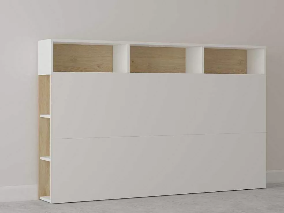 Vente-unique Cabeceira De Cama Com Espacos De Arrumação De 160 Cm Em Branco E Carvalho - Nastia* Cabeceira E Ponte De Cama