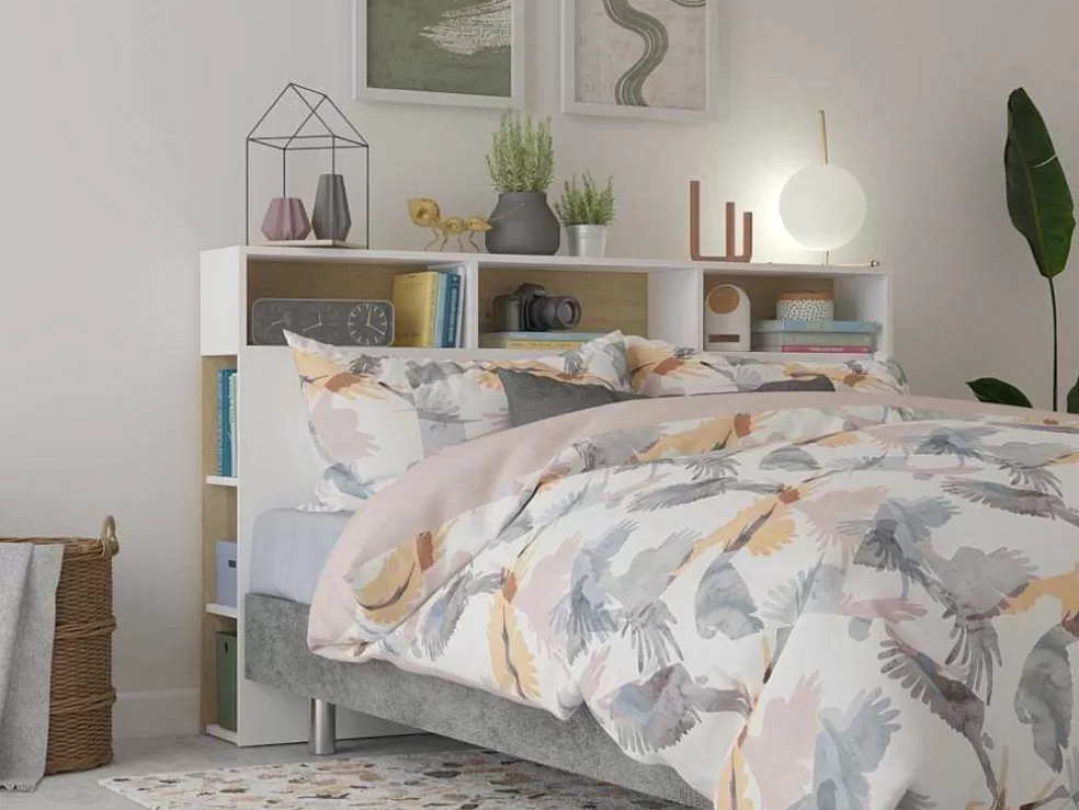 Vente-unique Cabeceira De Cama Com Espacos De Arrumação De 160 Cm Em Branco E Carvalho - Nastia* Cabeceira E Ponte De Cama