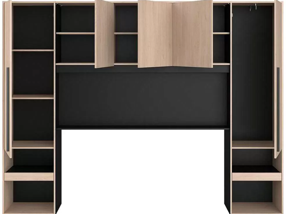 Vente-unique Cabeceira De Cama Com Guarda-Roupa E Com Leds De C265 Cm Cor Natural E Preto - Velona* Cabeceira E Ponte De Cama