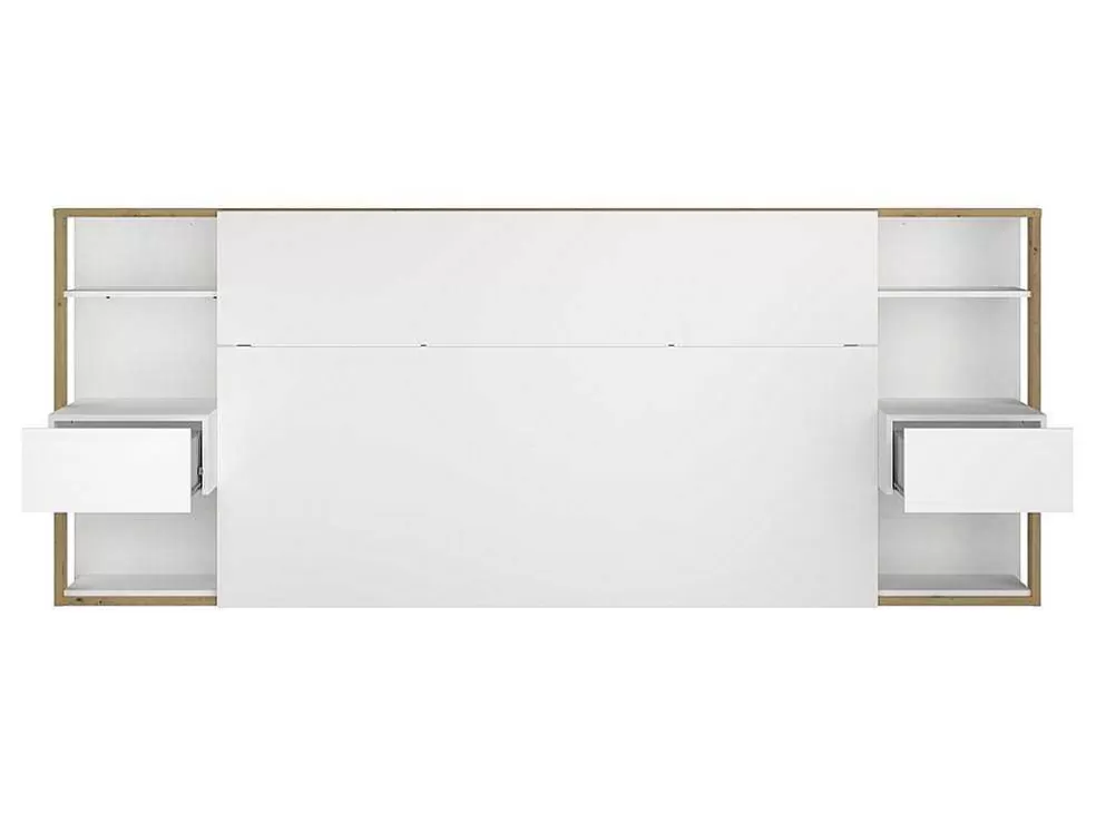 Vente-unique Cabeceira De Cama Com Mesas De Cabeceira De 160 Cm Cor Branco E Carvalho - Mista* Cabeceira E Ponte De Cama