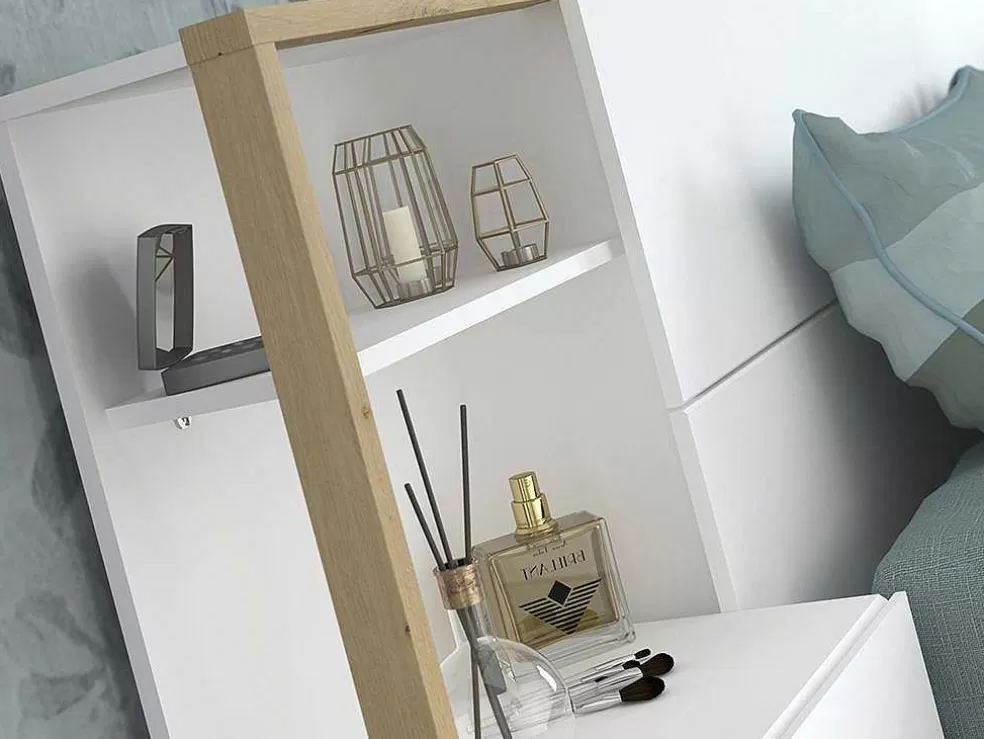 Vente-unique Cabeceira De Cama Com Mesas De Cabeceira De 160 Cm Cor Branco E Carvalho - Mista* Cabeceira E Ponte De Cama