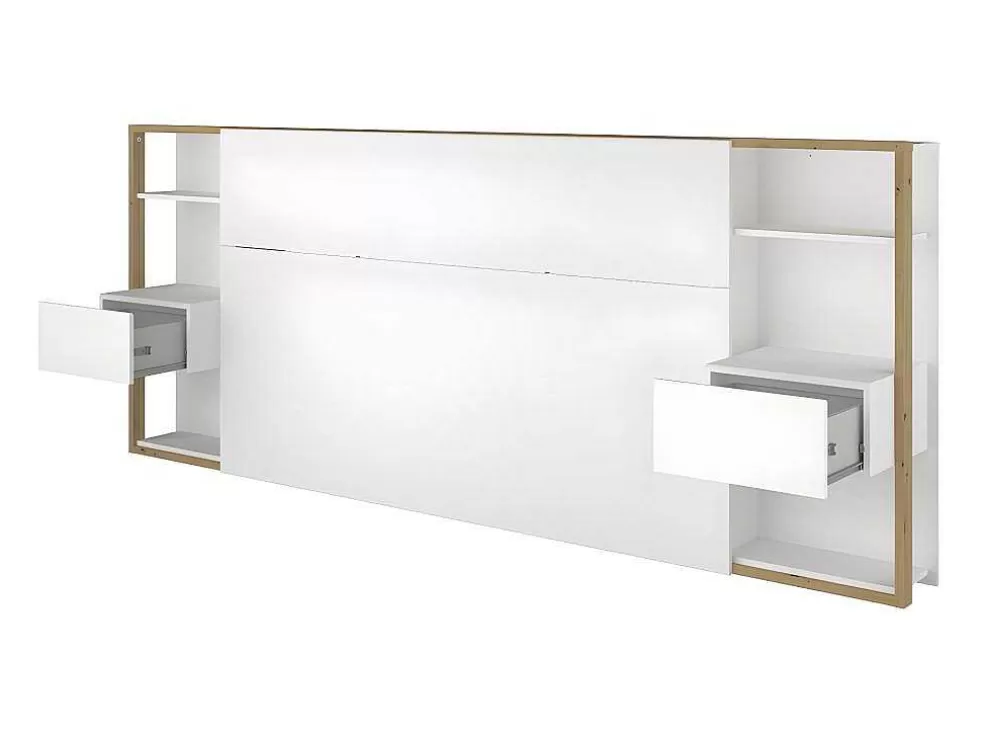 Vente-unique Cabeceira De Cama Com Mesas De Cabeceira De 160 Cm Cor Branco E Carvalho - Mista* Cabeceira E Ponte De Cama