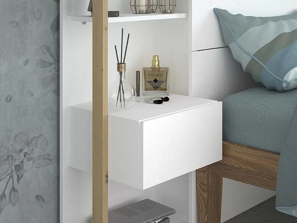 Vente-unique Cabeceira De Cama Com Mesas De Cabeceira De 160 Cm Cor Branco E Carvalho - Mista* Cabeceira E Ponte De Cama