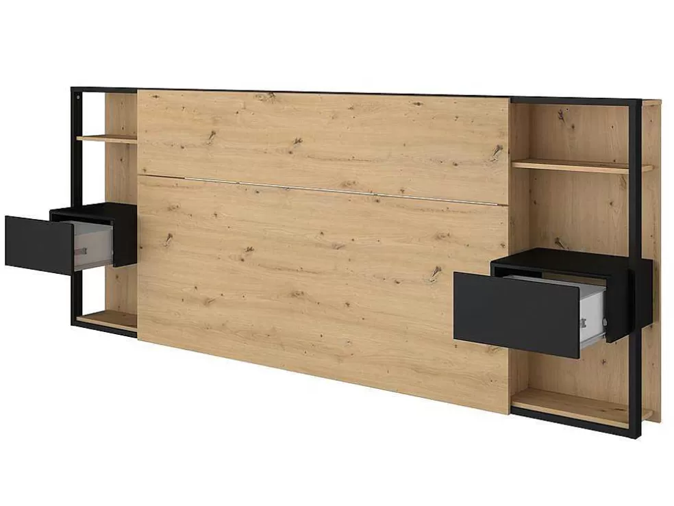 Vente-unique Cabeceira De Cama Com Mesas De Cabeceira De 160 Cm Cor Carvalho E Preto - Mista* Cabeceira E Ponte De Cama