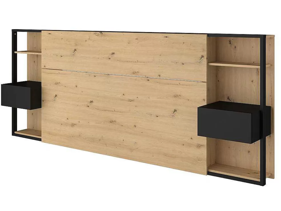 Vente-unique Cabeceira De Cama Com Mesas De Cabeceira De 160 Cm Cor Carvalho E Preto - Mista* Cabeceira E Ponte De Cama
