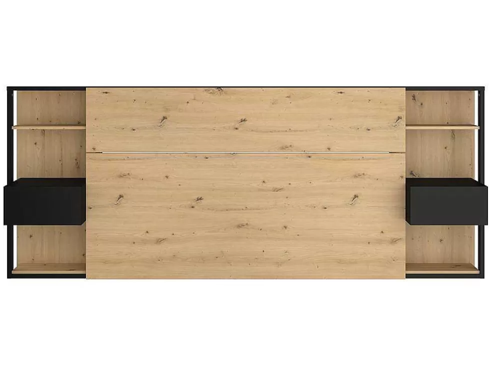 Vente-unique Cabeceira De Cama Com Mesas De Cabeceira De 160 Cm Cor Carvalho E Preto - Mista* Cabeceira E Ponte De Cama