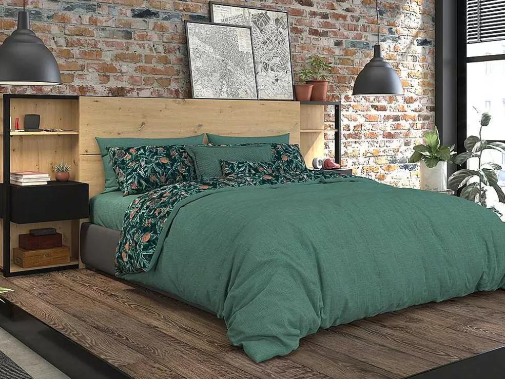 Vente-unique Cabeceira De Cama Com Mesas De Cabeceira De 160 Cm Cor Carvalho E Preto - Mista* Cabeceira E Ponte De Cama
