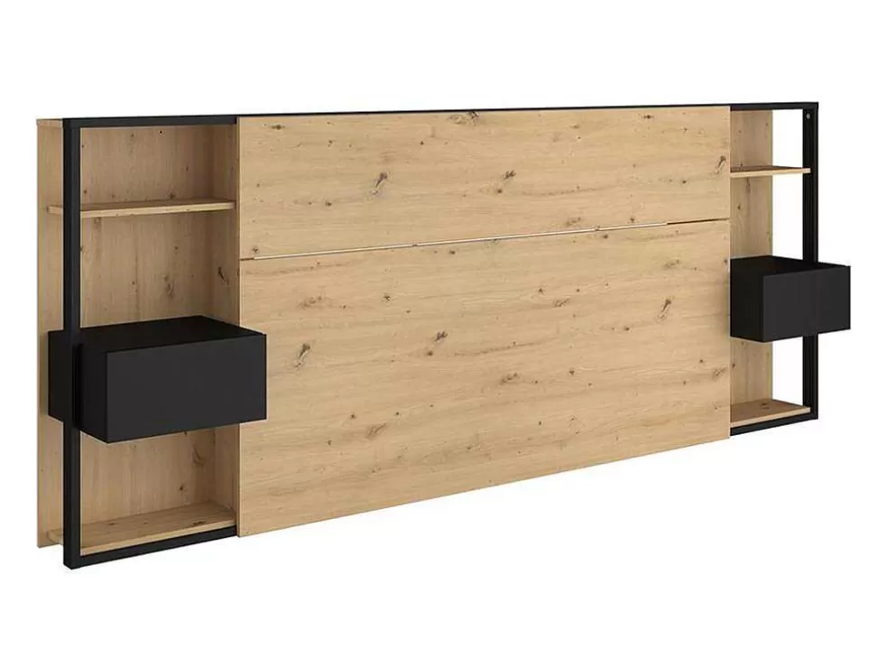 Vente-unique Cabeceira De Cama Com Mesas De Cabeceira De 160 Cm Cor Carvalho E Preto - Mista* Cabeceira E Ponte De Cama