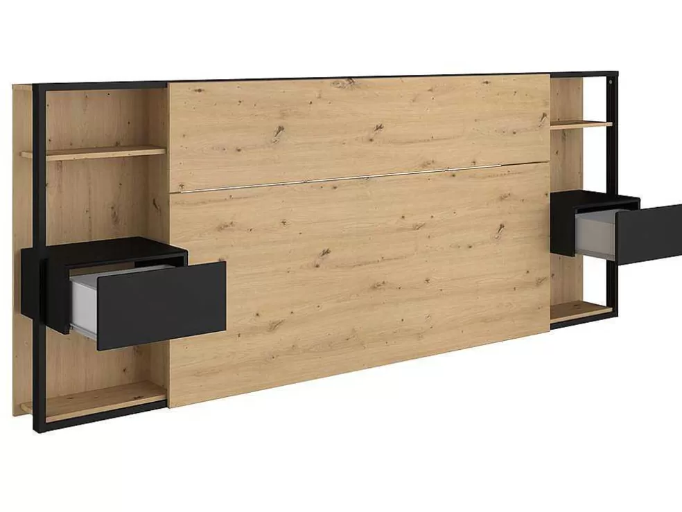 Vente-unique Cabeceira De Cama Com Mesas De Cabeceira De 160 Cm Cor Carvalho E Preto - Mista* Cabeceira E Ponte De Cama