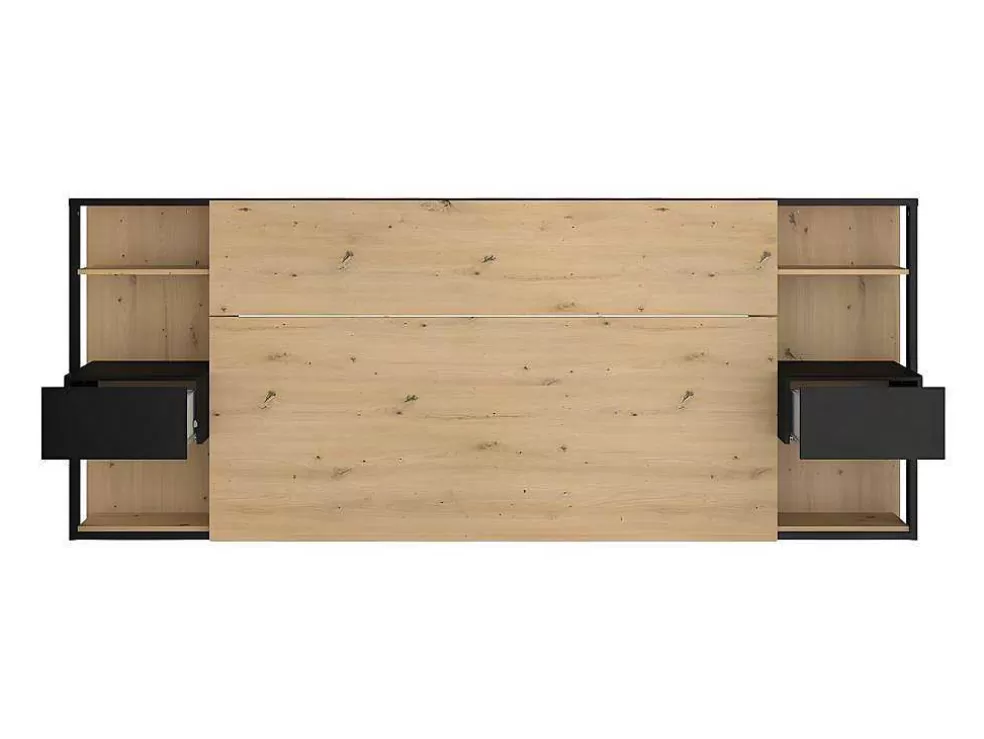 Vente-unique Cabeceira De Cama Com Mesas De Cabeceira De 160 Cm Cor Carvalho E Preto - Mista* Cabeceira E Ponte De Cama