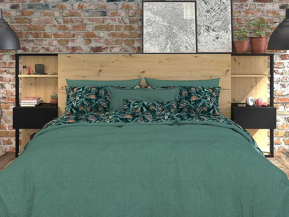 Vente-unique Cabeceira De Cama Com Mesas De Cabeceira De 160 Cm Cor Carvalho E Preto - Mista* Cabeceira E Ponte De Cama