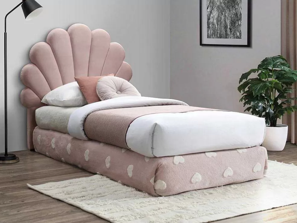 Vente-unique Cabeceira De Cama Concha 120 Cm Veludo Cor-De-Rosa - Moana* Móvel Para Quarto De Crianças