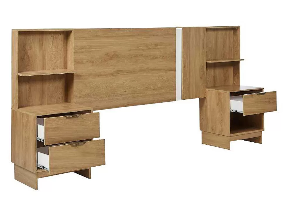 Vente-unique Cabeceira De Cama Extensivel Com Mesas De Cabeceira 140/160 Cm Cor Natural - Novoli* Cabeceira E Ponte De Cama