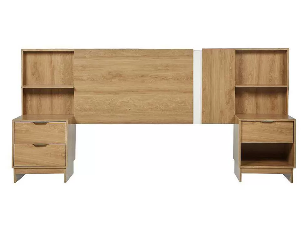 Vente-unique Cabeceira De Cama Extensivel Com Mesas De Cabeceira 140/160 Cm Cor Natural - Novoli* Cabeceira E Ponte De Cama