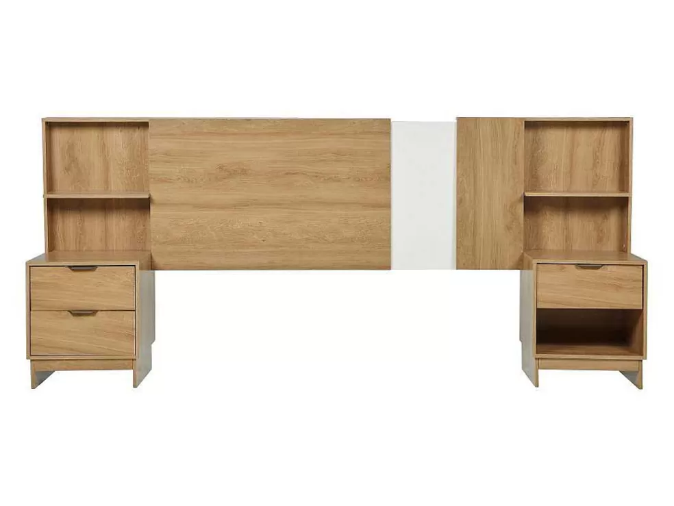 Vente-unique Cabeceira De Cama Extensivel Com Mesas De Cabeceira 140/160 Cm Cor Natural - Novoli* Cabeceira E Ponte De Cama
