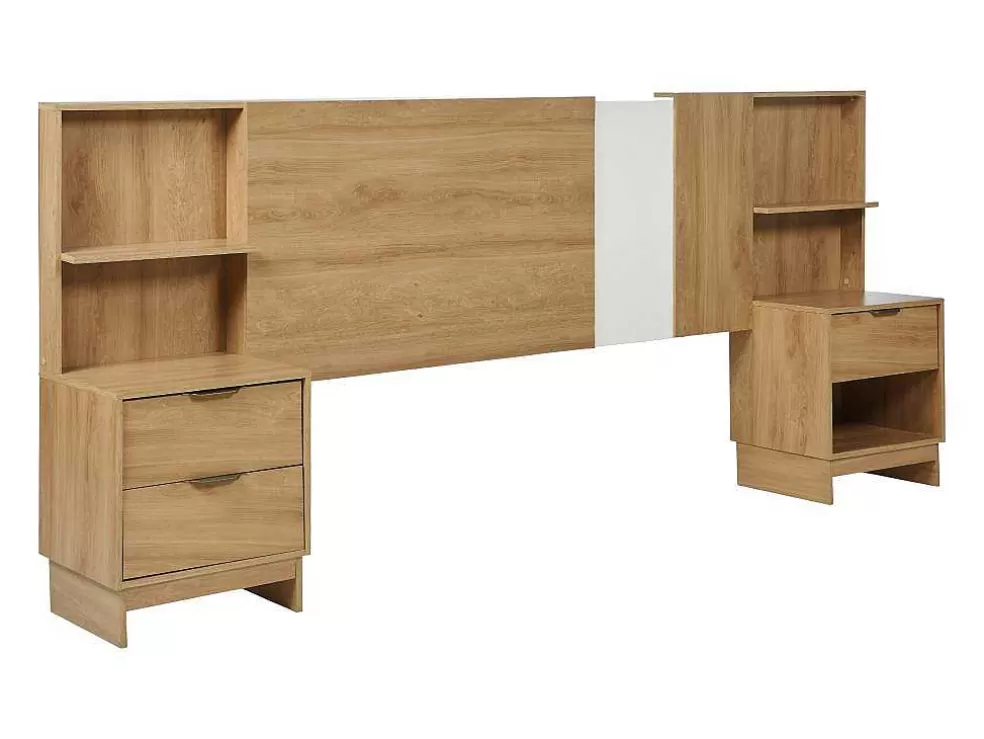 Vente-unique Cabeceira De Cama Extensivel Com Mesas De Cabeceira 140/160 Cm Cor Natural - Novoli* Cabeceira E Ponte De Cama