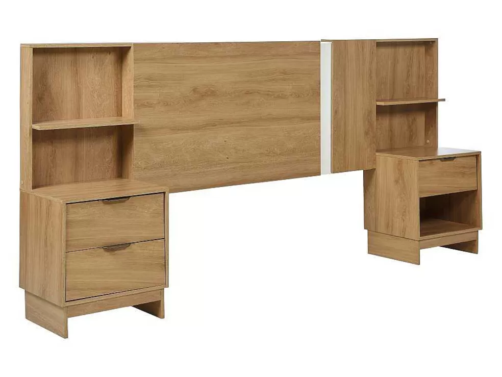 Vente-unique Cabeceira De Cama Extensivel Com Mesas De Cabeceira 140/160 Cm Cor Natural - Novoli* Cabeceira E Ponte De Cama