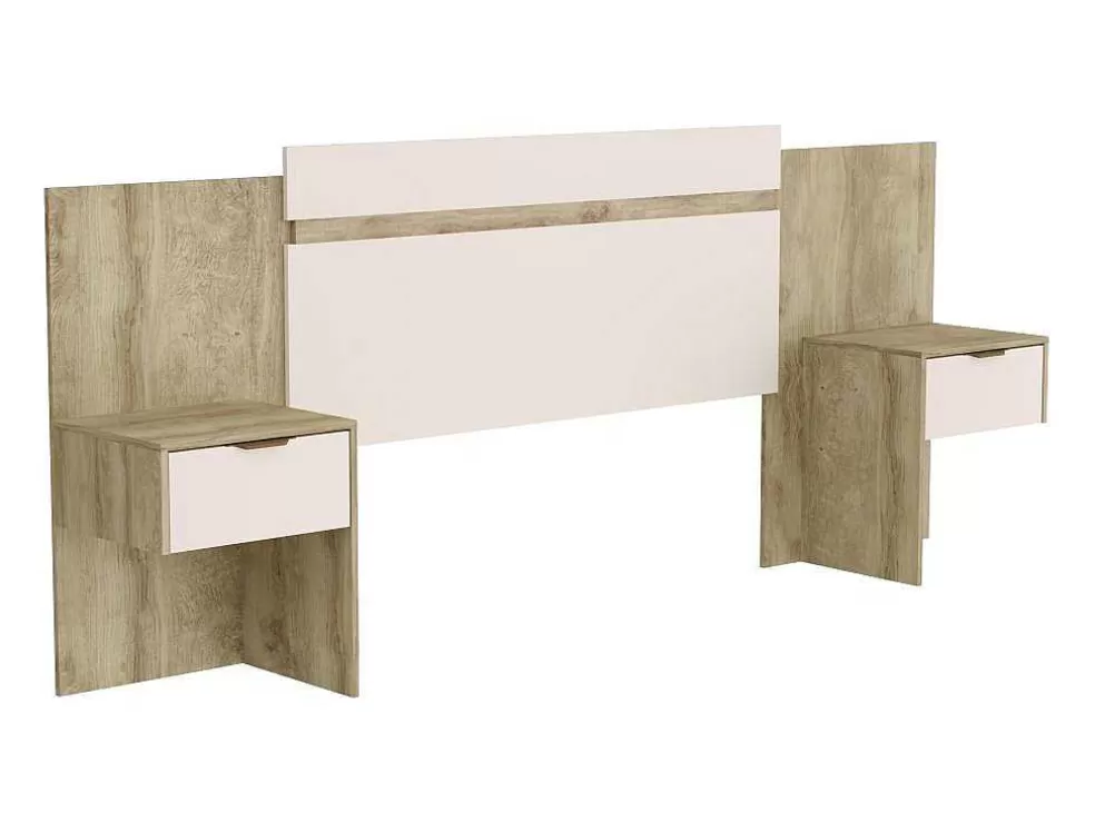 Vente-unique Cabeceira De Cama Extensivel Com Mesas De Cabeceira 140/160 Cm Cor Natural E Marfim - Parati* Cabeceira E Ponte De Cama