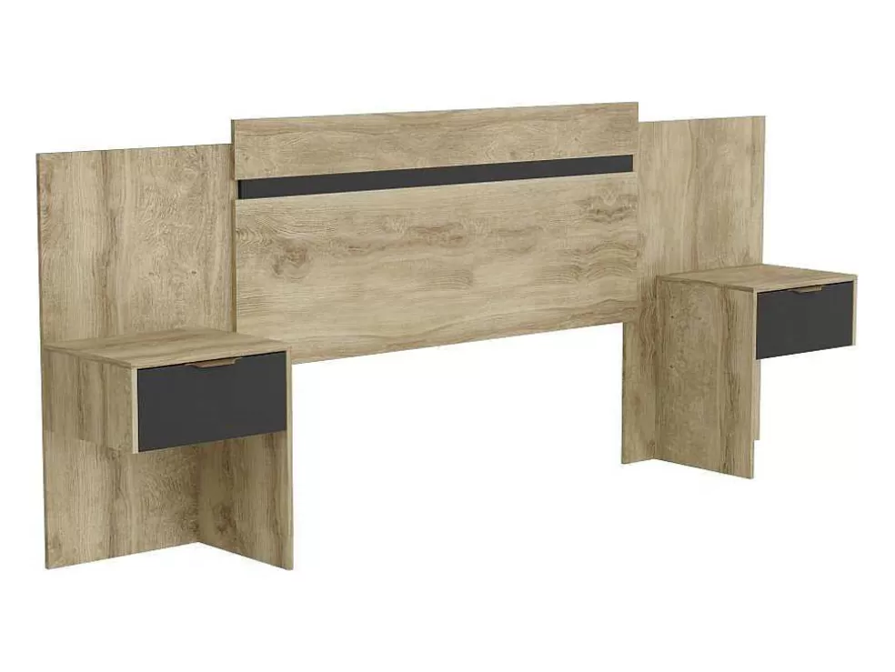 Vente-unique Cabeceira De Cama Extensivel Com Mesas De Cabeceira 140/160 Cm Cor Natural E Preto - Parati* Cabeceira E Ponte De Cama