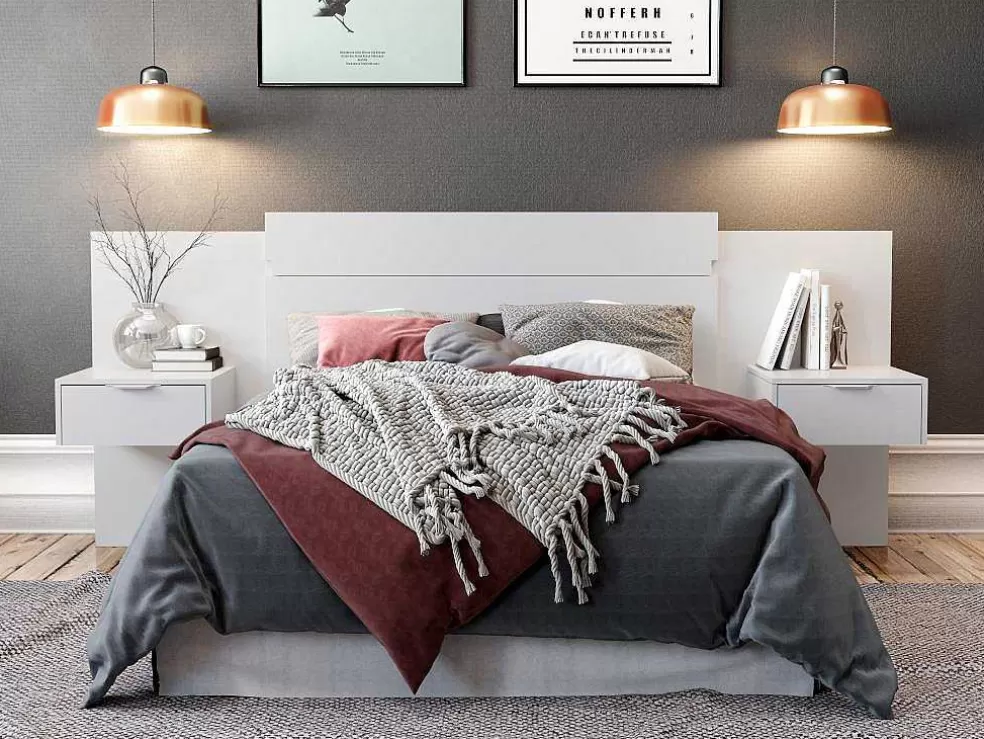 Vente-unique Cabeceira De Cama Extensivel Com Mesas De Cabeceira De 140/160 Cm Cor Branco - Parati* Cabeceira E Ponte De Cama