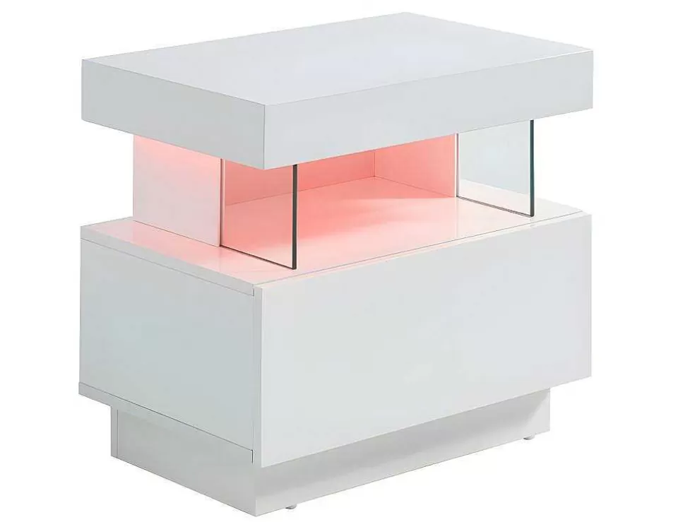 Vente-unique Cabeceira Fabio - Mdf Lacado Branco - Leds - 1 Gaveta E 1 Nicho* Mesa De Cabeceira