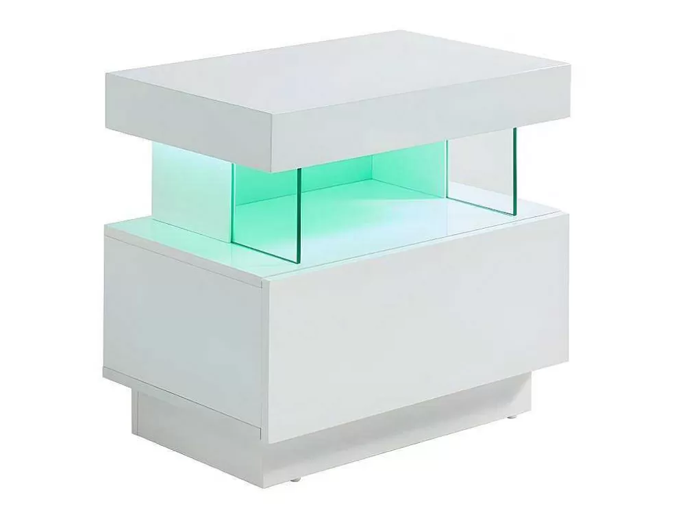 Vente-unique Cabeceira Fabio - Mdf Lacado Branco - Leds - 1 Gaveta E 1 Nicho* Mesa De Cabeceira