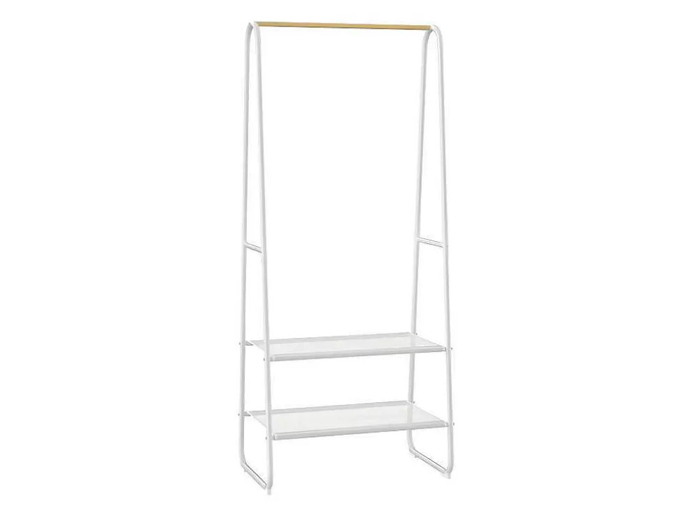 Vente-unique Cabide De Roupa Com 2 Prateleiras De Lingerie De C64 Cm Em Metal Branco E Madeira De Faia - Dogu* Arrumação E Acessórios De Quarto