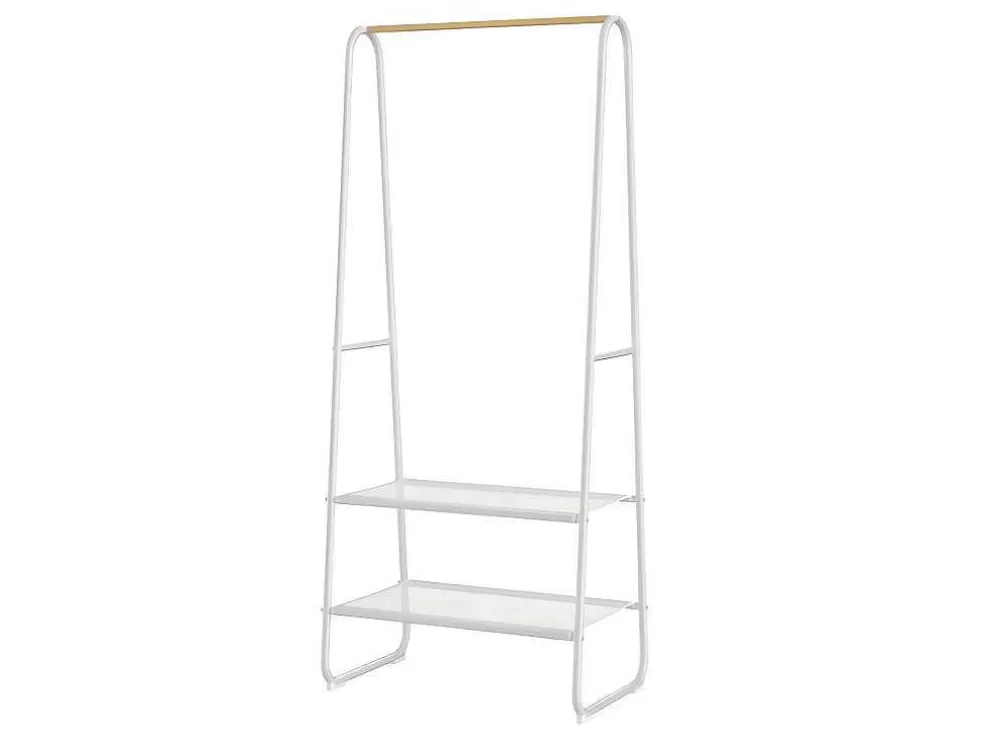 Vente-unique Cabide De Roupa Com 2 Prateleiras De Lingerie De C64 Cm Em Metal Branco E Madeira De Faia - Dogu* Arrumação E Acessórios De Quarto