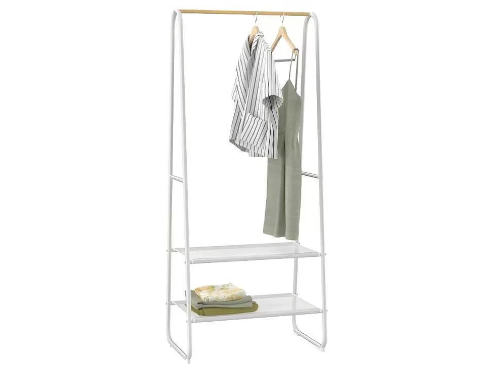 Vente-unique Cabide De Roupa Com 2 Prateleiras De Lingerie De C64 Cm Em Metal Branco E Madeira De Faia - Dogu* Arrumação E Acessórios De Quarto