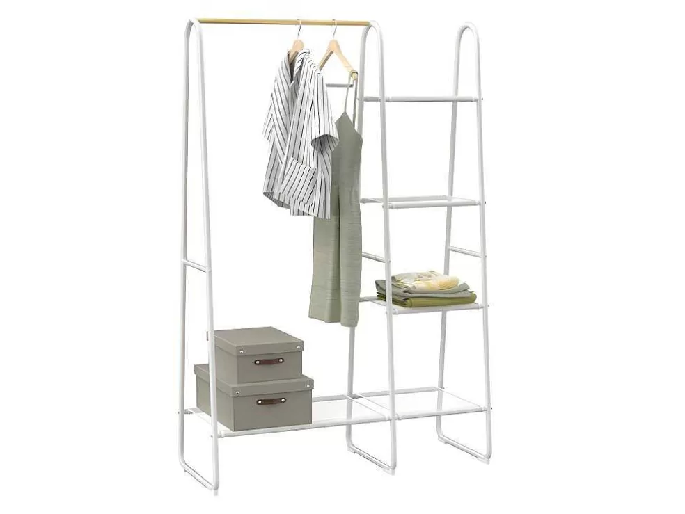 Vente-unique Cabide De Roupa Com 5 Prateleiras Para Lingerie De C100 Cm Em Metal Branco E Madeira De Faia - Dogu* Arrumação E Acessórios De Quarto