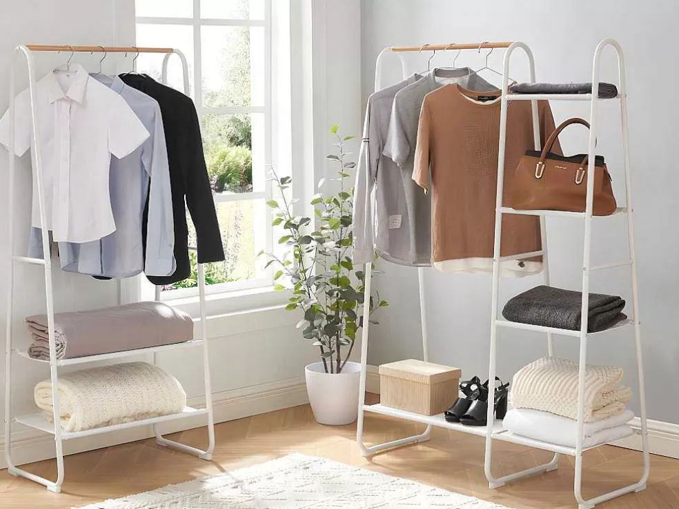 Vente-unique Cabide De Roupa Com 5 Prateleiras Para Lingerie De C100 Cm Em Metal Branco E Madeira De Faia - Dogu* Arrumação E Acessórios De Quarto
