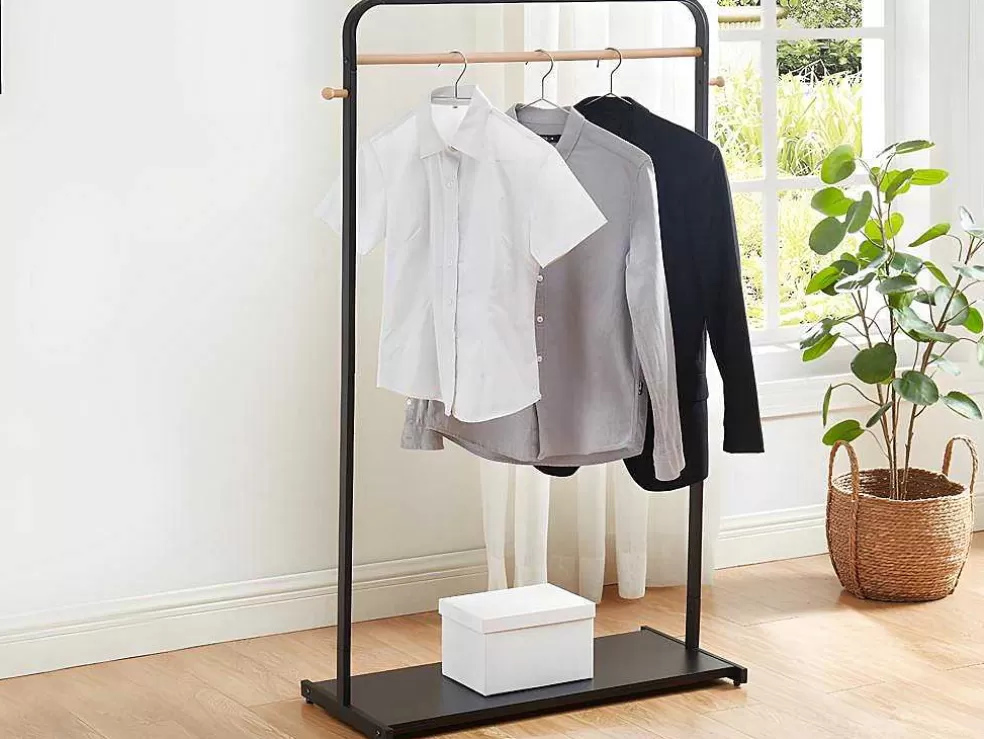 Vente-unique Cabide De Roupa De C90 Cm Em Metal Preto E Madeira De Faia - Selin* Arrumação E Acessórios De Quarto