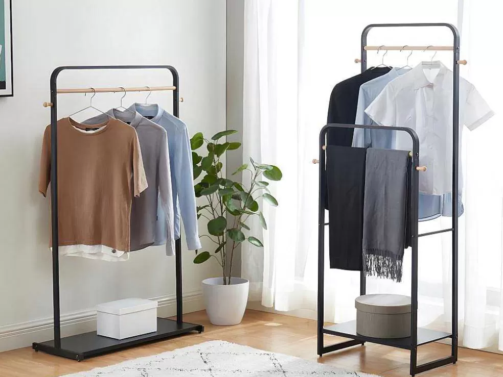 Vente-unique Cabide De Roupa De C90 Cm Em Metal Preto E Madeira De Faia - Selin* Arrumação E Acessórios De Quarto