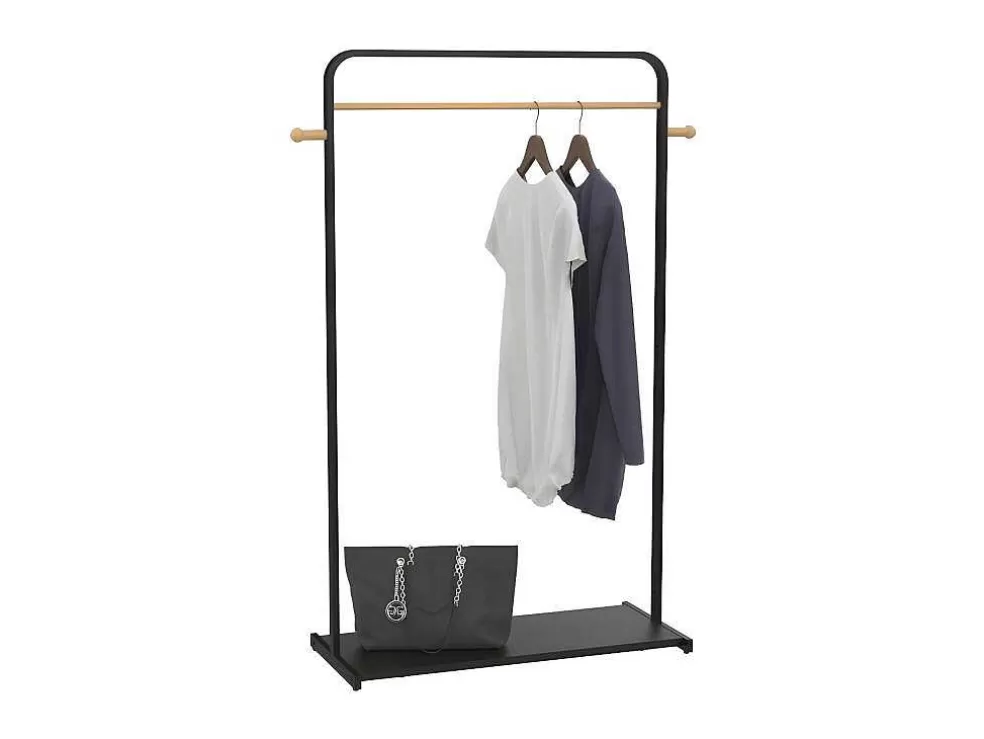 Vente-unique Cabide De Roupa De C90 Cm Em Metal Preto E Madeira De Faia - Selin* Arrumação E Acessórios De Quarto