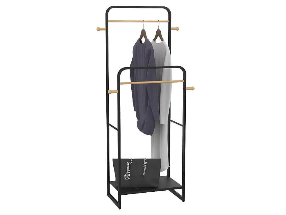 Vente-unique Cabide De Roupa Duplo De C65 Cm Em Metal Preto E Madeira De Faia - Selin* Arrumação E Acessórios De Quarto