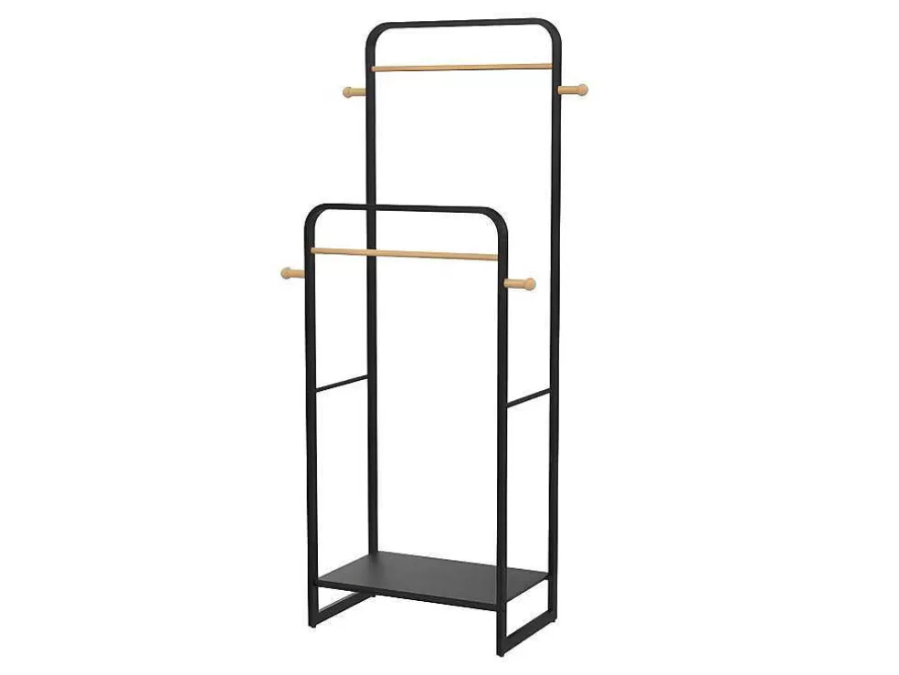 Vente-unique Cabide De Roupa Duplo De C65 Cm Em Metal Preto E Madeira De Faia - Selin* Arrumação E Acessórios De Quarto